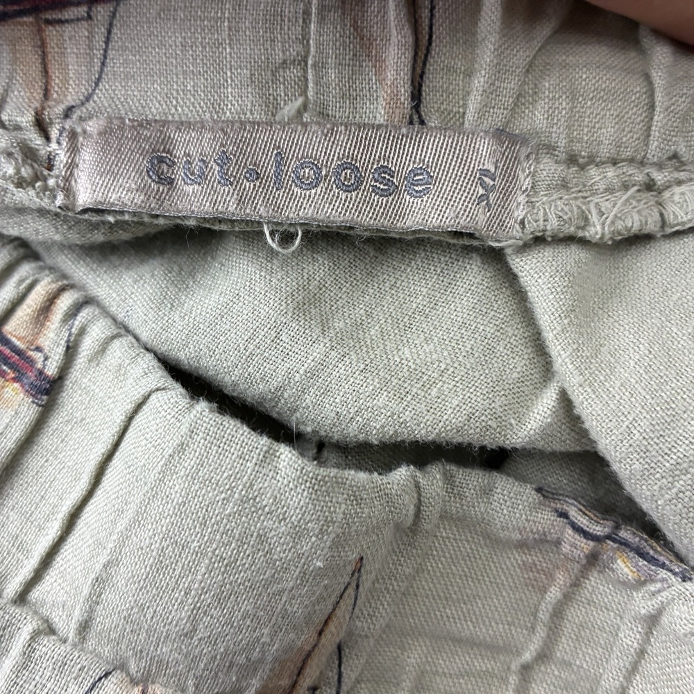 Cut Loose Women Size XL Pants Capri Crop Wide Leg Green Sail Boat Print Linen - Picture 7 of 8